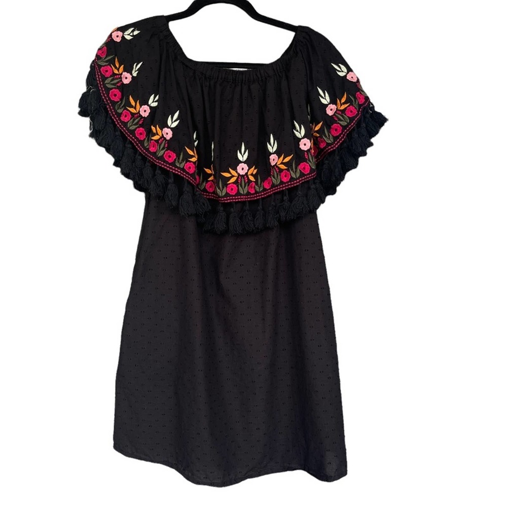 World Market Dress Womens Small‎ Medium Black Embroidered Off the Shoulder